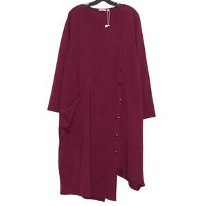 NWT Vasna Dress Handmade Asymmetrical Boho Minimalist Midi Italy Burgundy Medium